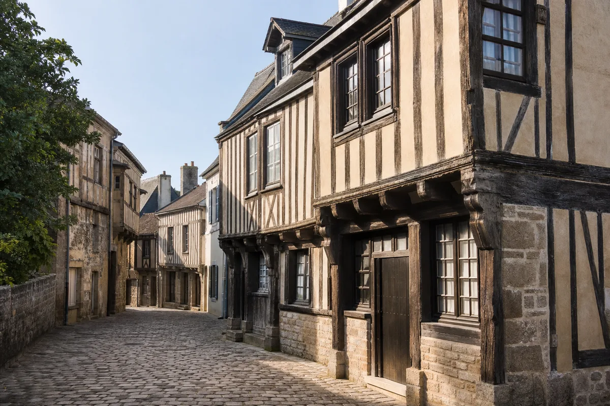 Rue de maisons à colombage médiévales restaurées dans un centre-ville français